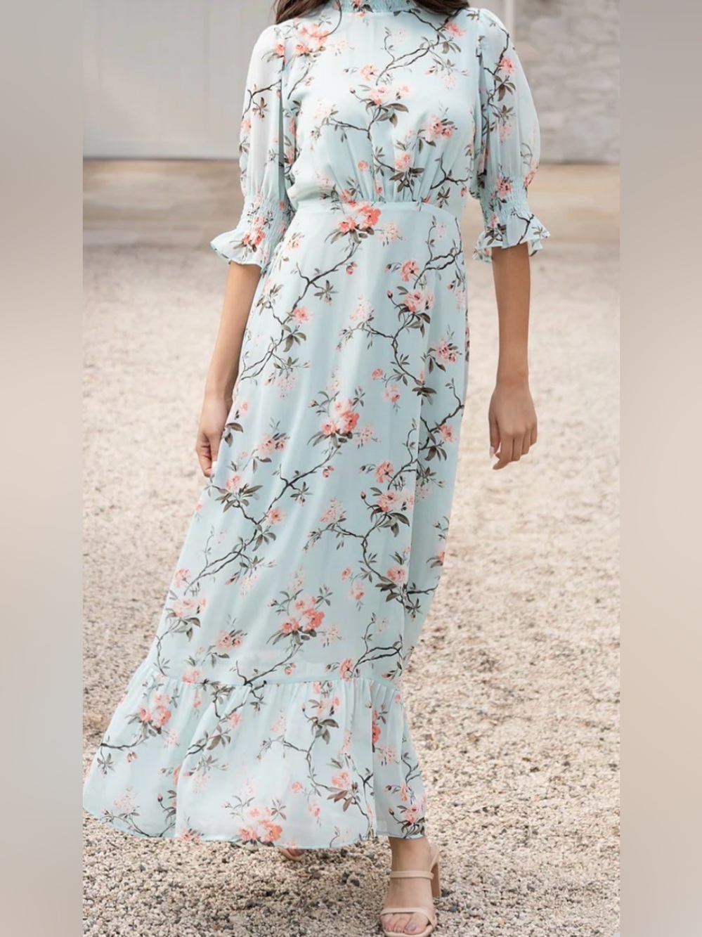 Baltic Born Light Blue Maxi Dress with Pink Floral Print size XL NEW WITH TAGE